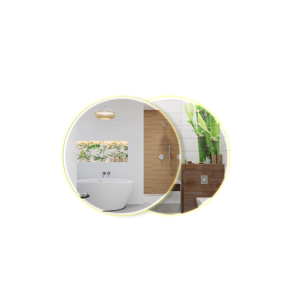 Kit 2 Espelho Redondo Com Led Sem Fio 40x40 Lapidado Neutro