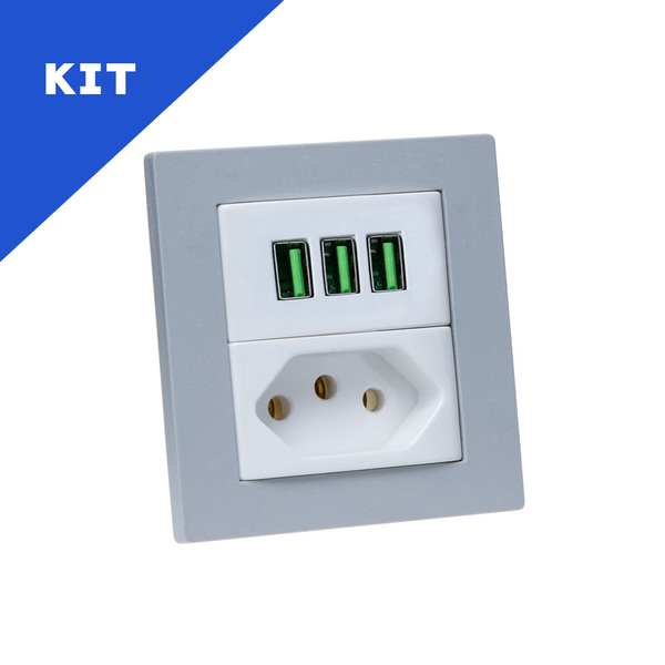 Kit 2 Espelhos De Tomadas Duplo Reto 1 Tomada 20a 3 Usb 5.2a