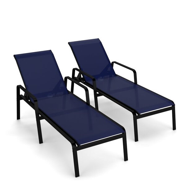 Kit 2 Espreguiçadeira Piscina Alumínio Preto Tela Azul