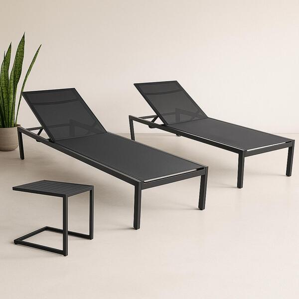 Kit 2 Espreguiçadeiras Cayman + Mesinha Lateral - Preto