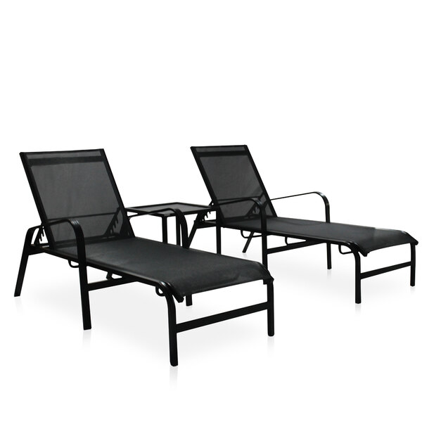 Kit 2 Espreguiçadeiras De Alumínio Em Tela Sling + 1 Mesinha