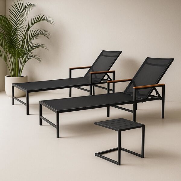 Kit 2 Espreguiçadeiras Em Alumínio E Tela Sling + Mesinha! -