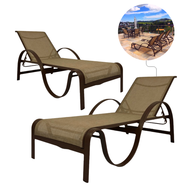 Kit 2 Espreguiçadeiras Maré Ondulada Alumínio Com Tela Sling