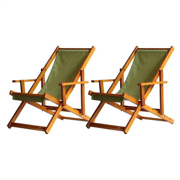 Kit 2 Espreguiçadeiras Preguiçosa Dobrável Envernizada Mel Em