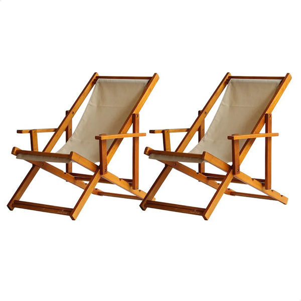 Kit 2 Espreguiçadeiras Preguiçosa Dobrável Envernizada Mel Em