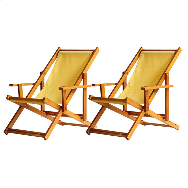 Kit 2 Espreguiçadeiras Preguiçosa Dobrável Envernizada Mel Em
