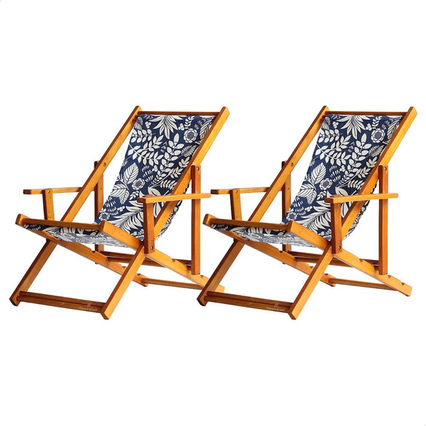 Kit 2 Espreguiçadeiras Preguiçosa Dobrável Envernizada Mel Em