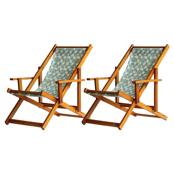 Kit 2 Espreguiçadeiras Preguiçosa Dobrável Envernizada Mel Em