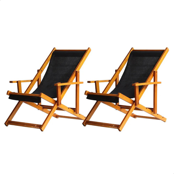 Kit 2 Espreguiçadeiras Preguiçosa Dobrável Envernizada Mel Em