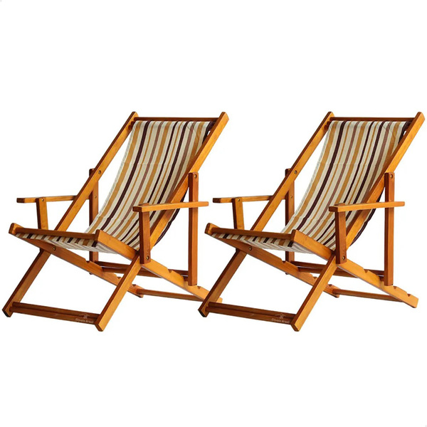 Kit 2 Espreguiçadeiras Preguiçosa Dobrável Envernizada Mel Em