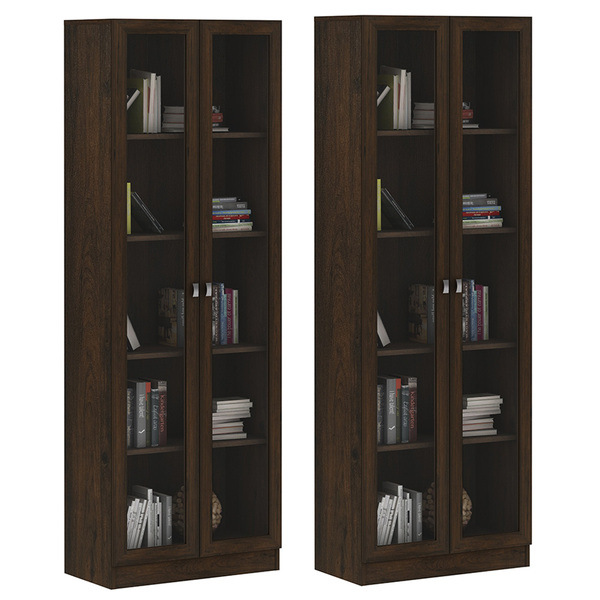 Kit 2 Estantes Escritório 2 Portas De Vidro 4 Prateleiras Can