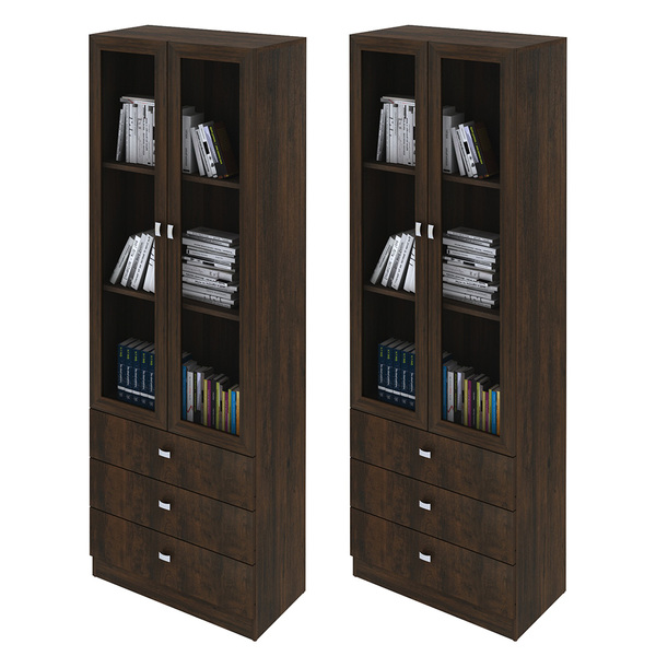 Kit 2 Estantes Escritório Office 2 Portas De Vidro 3 Gavetas