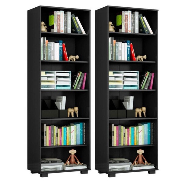 Kit 2 Estantes Livreiro 6 Prateleiras Office Preto - Móveis L