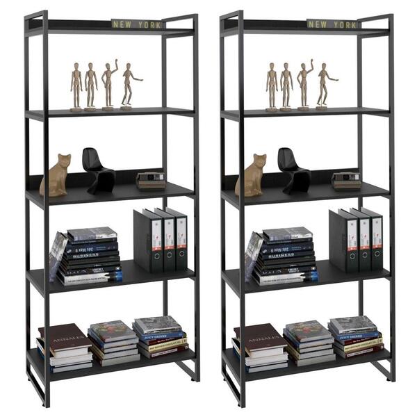 Kit 2 Estantes Livreiro Multiuso Prisma Estilo Industrial 80c