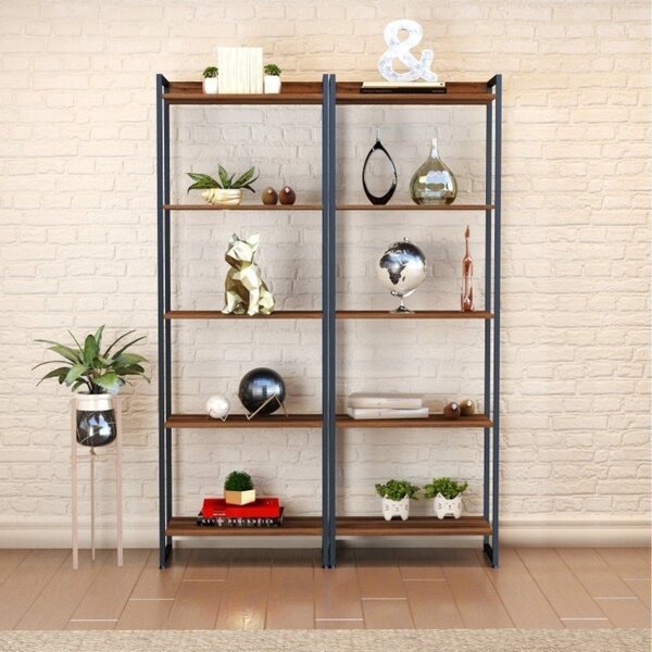 Kit 2 Estantes Para Livros Altas Industrial Aço 5 Prateleiras