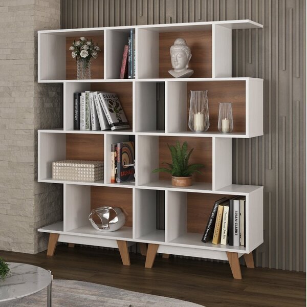Kit 2 Estantes Para Livros Caracas 4 Nichos Branco/nogal