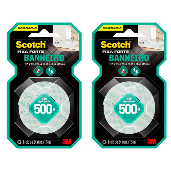 Kit 2 Fita Dupla Face 3m Fixa Forte Banheiro 24mm X 1,5m Área