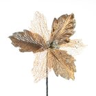 Kit 2 Flor Dourada Decoração Natal Artificial Glitter 30cm