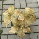 Kit 2 Flores Artificial Glitter Dourado Enfeite Natal 25cm