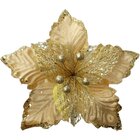 Kit 2 Flores Artificial Glitter Dourado Enfeite Natal 25cm