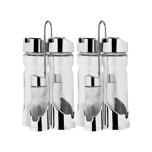 Kit 2 Galheteiros De Vidro 160ml Com Suporte Vinagre Azeite S