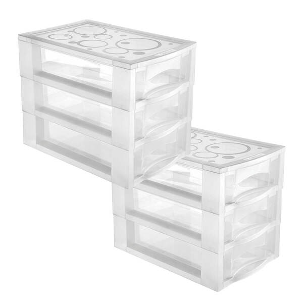 Kit 2 Gaveteiro Médio Para Organizar Com 3 Gavetas Transparen