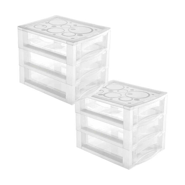 Kit 2 Gaveteiro Organizador Pequeno De Mesa Com 3 Gavetas Tra