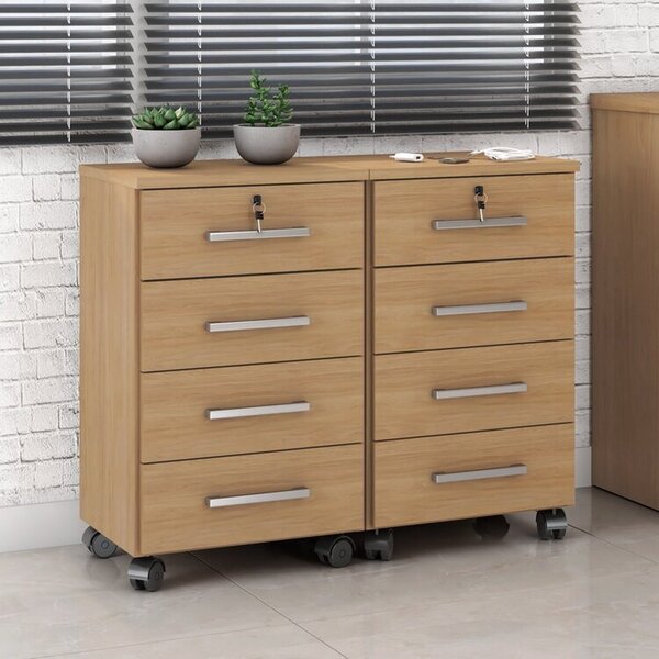 Kit 2 Gaveteiros 4 Gavetas Com Rodízios E Chave Gávea Freijó