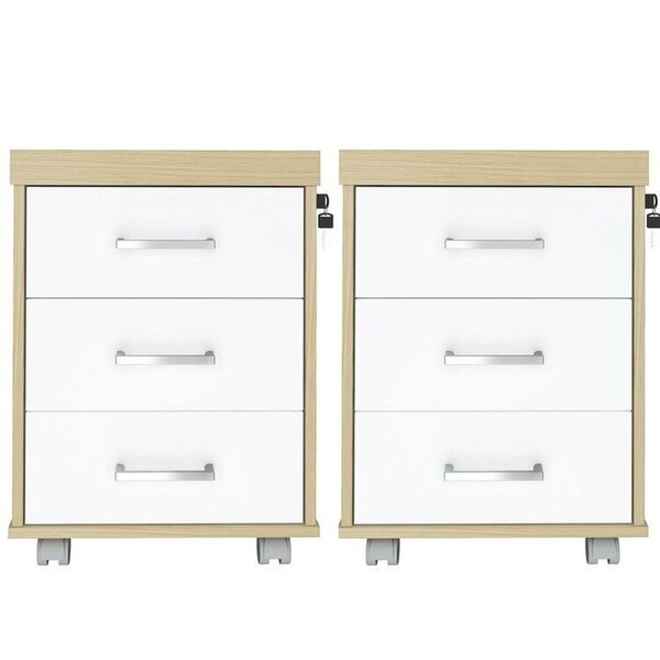 Kit 2 Gaveteiros Executivo 3 Gavetas Com Rodinhas E Chave Par