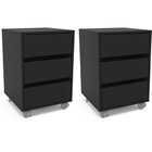 Kit 2 Gaveteiros Mauá 45cm 3 Gavetas Com Rodízios Preto