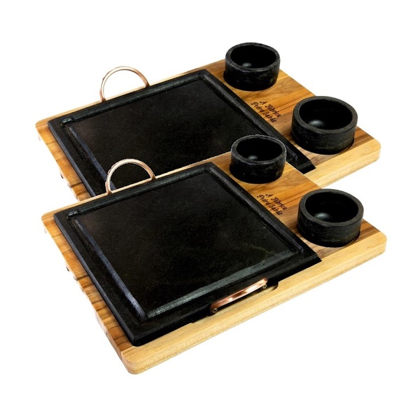 Kit 2 Grelha 04 Molheiras Em Pedra Sabão E Suporte G 25x25cm