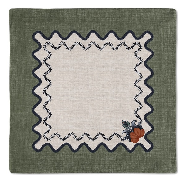 Kit 2 Guardanapos Linho Bordado Florence Verde 40x40 + 2 Argo