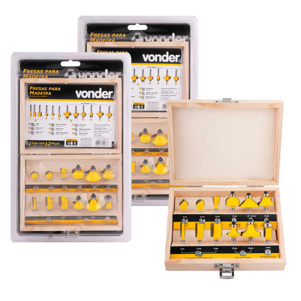 Kit 2 Jogo Tupias Fresa Madeira Marcenaria 12 Peças Vonder