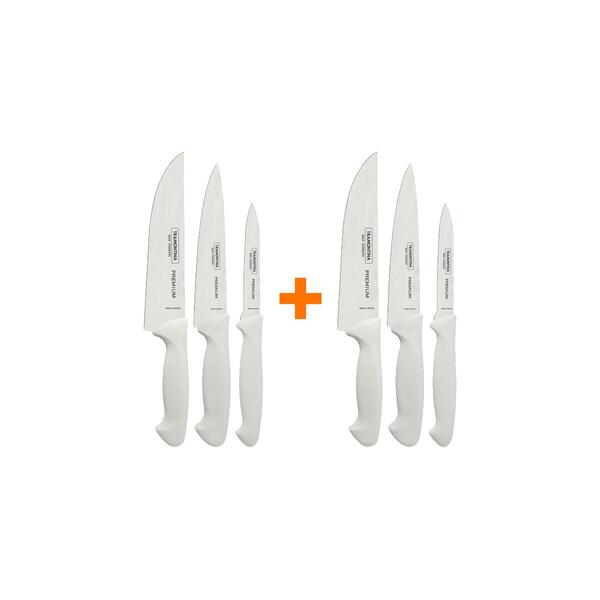 Kit - 2 Jogos De Facas Premium Em Aço Inox Cabo Branco 3 Peça