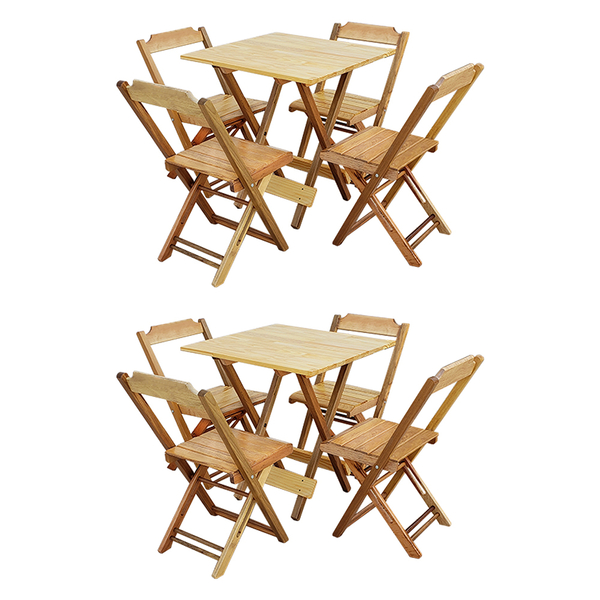 Kit 2 Jogos De Mesa Com 4 Cadeiras De Madeira Dobravel 70x70