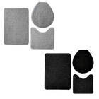 Kit 2 Jogos De Tapetes Banheiro Relevo 3 Peças Preto E Prata
