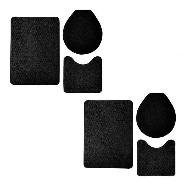 Kit 2 Jogos De Tapetes Banheiro Relevo 3 Peças Preto Oasis
