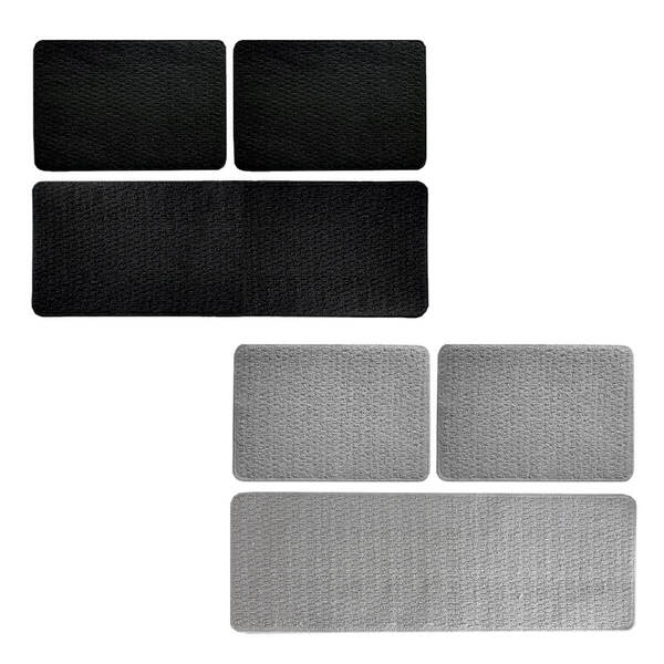 Kit 2 Jogos De Tapetes Cozinha Relevo 3 Peças Preto E Prata O