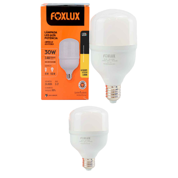 Kit 2 Lâmpada Led De Alta Potência Foxlux E-27 30w 3000k Biv