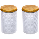 Kit 2 Latas Porta Mantimento Tampa Bambu Açúcar E Café Branca