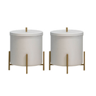 Kit 2 Lixeiras Brancas Com Detalhes Em Dourado 6 Litros Level