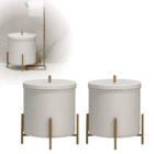 Kit 2 Lixeiras Brancas Com Detalhes Em Dourado 6 Litros Level