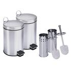 Kit 2 Lixeiras Inox De 20 Litros + 2 Escovas Sanitária Healer