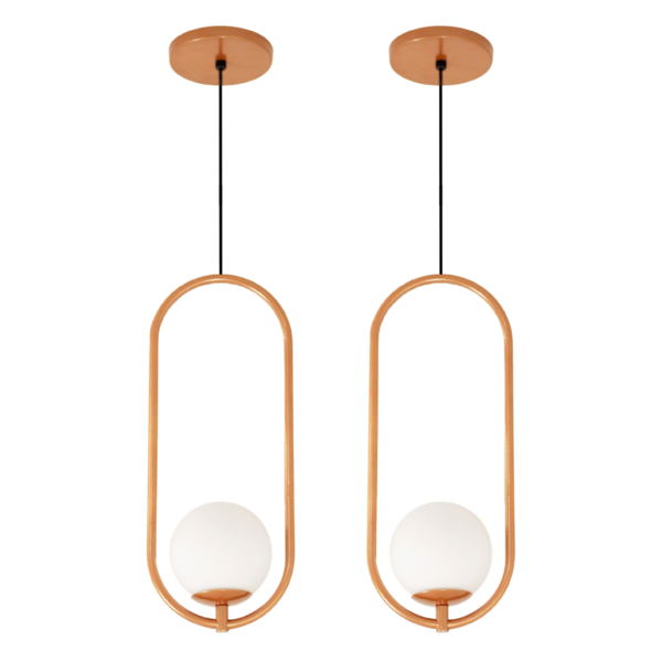 Kit 2 Luminária Lustre Pendente Teto Arco Globo Lavabo Cobre