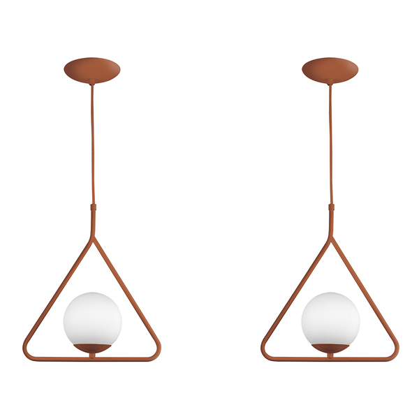 Kit 2 Luminária Pendente Aro Triangulo Orby Cobre Magnifico