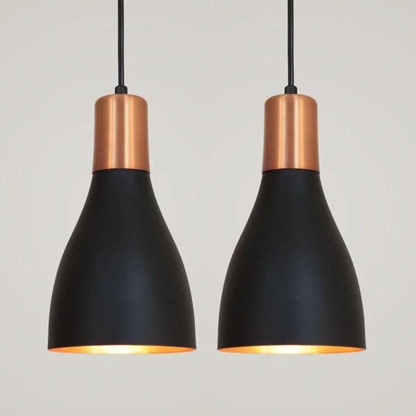 Kit 2 Luminária Pendente Garrafa 20x13.5cm Preto Bivolt