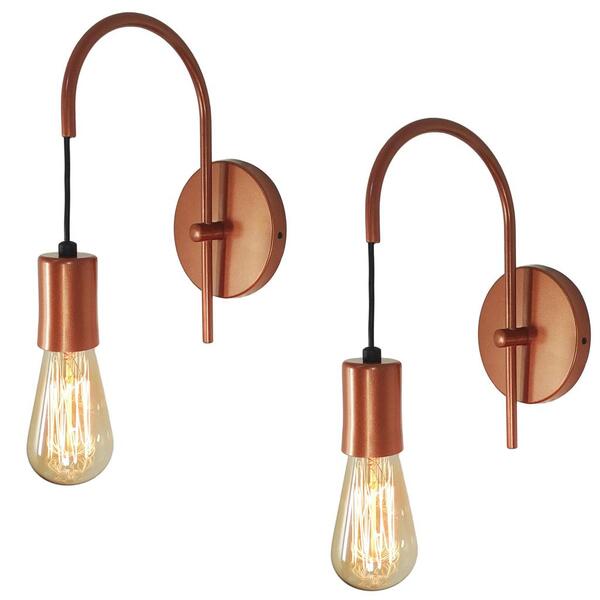 Kit 2 Luminárias Arandela Abajur Parede Quarto Cama Cobre