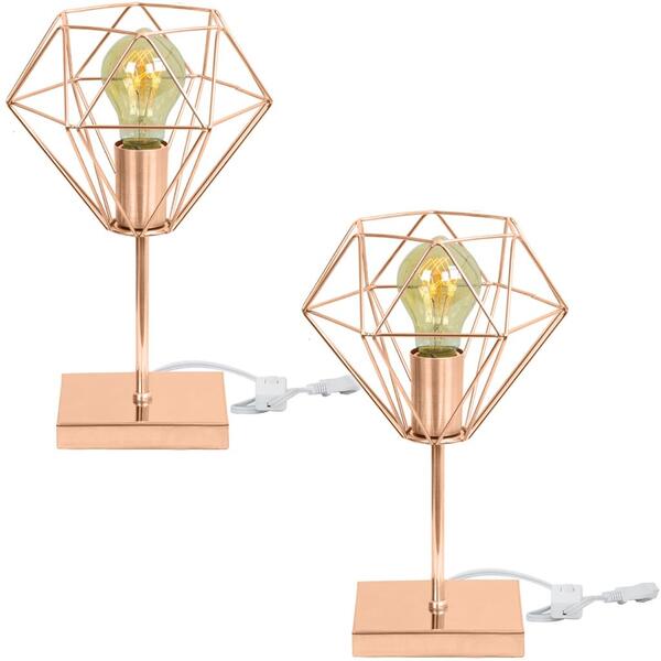 Kit 2 Luminárias De Mesa Abajur Aramado Diamante New Cobre