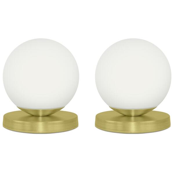 Kit 2 Luminárias De Mesa Globo Orby Dourado Base Redonda