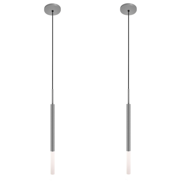 Kit 2 Luminárias De Teto Tubo Pendente Difusor Hall Prata